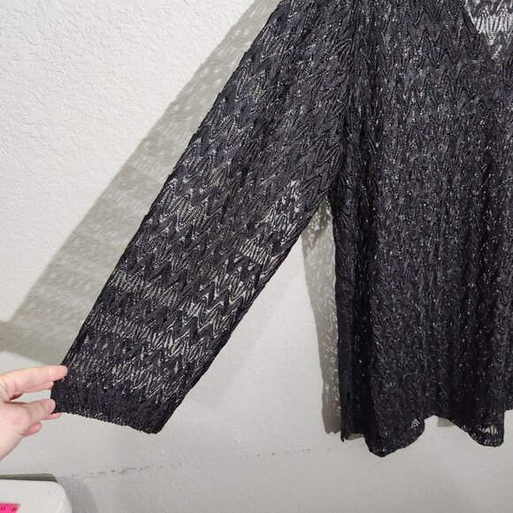 Womens Faded Glory Swim Cover-Up Top 2X Black Sheer Metallic Zigzag Knit V-Neck - Picture 6 of 13